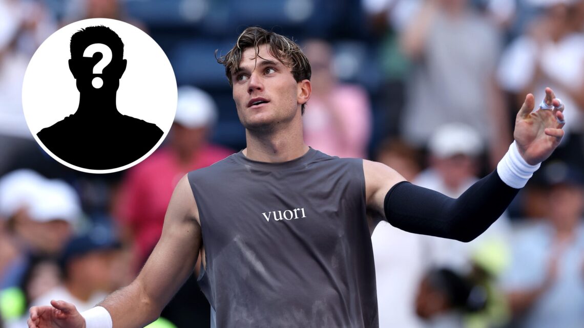 Main: Jack Draper reacts to winning match point. Inset top left: Mystery overlay.