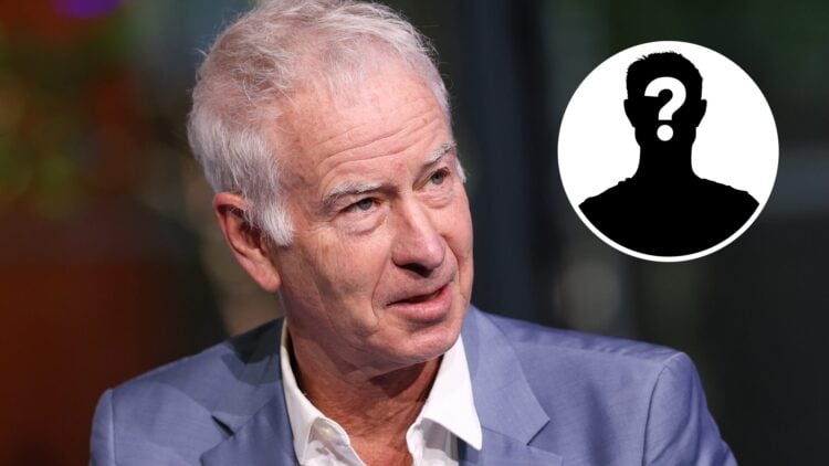 Main: John McEnroe speaking. Inset top right: Mystery overlay.