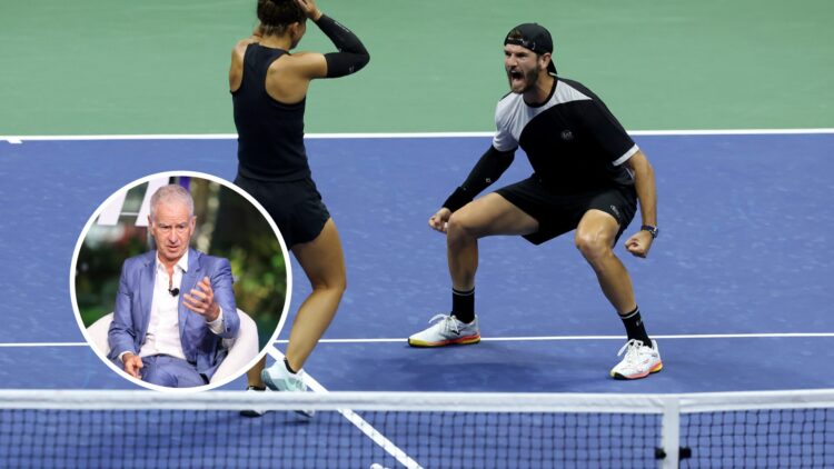John McEnroe (bottom left) in a circle overlay, Sara Errani and Andrea Vavassori (middle) celebrate
