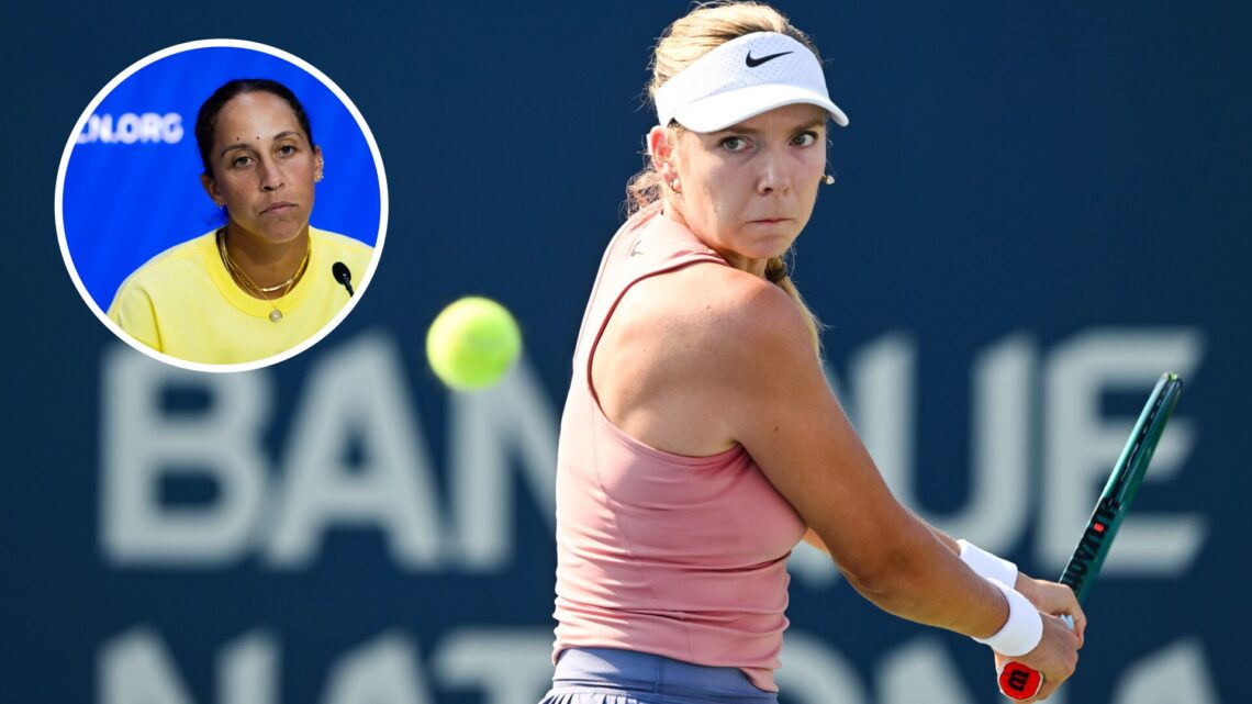 Main: Katie Boulter prepares to hit a backhand. Inset top left: Madison Keys looks on.