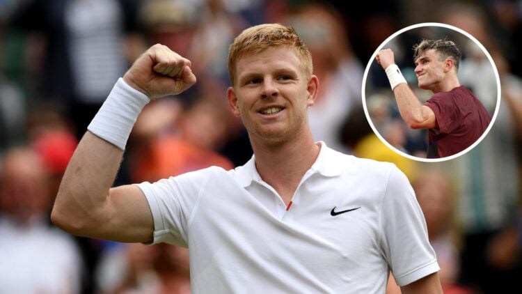 Main: Kyle Edmund fist pumps in celebration. Inset top right: Jack Draper fist pumps in celebration.