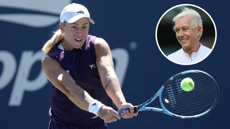 Main: Sonay Kartal hits a backhand. Inset top right: Martina Navratilova looks on.