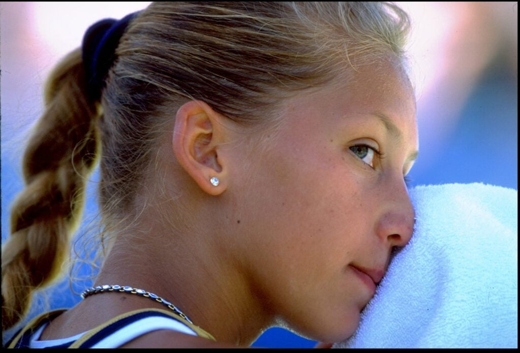Anna Kournikova of Russia takes a break during the Australian Open at Melbourne Park in Australia.