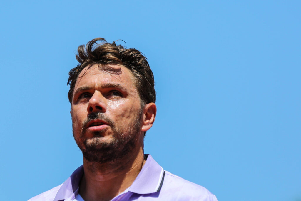 Stan WAWRINKA (SUI) in action during his match against Thanasi KOKKINAKIS (AUS) on Simonne-MATHIEU court in The French Open Roland Garros 2023 tennis tournament day four.