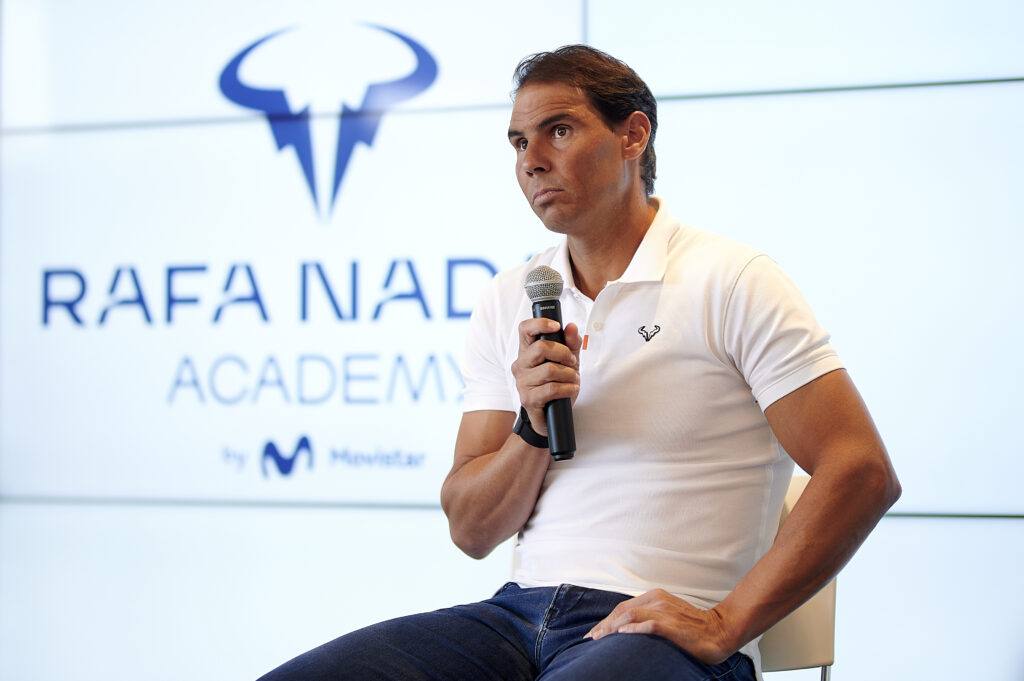 Rafael Nadal of Spain speaks during a press conference to announce that he will not play the French Open 2023 at Rafa Nadal Academy on May 18, 2023 in Manacor, Spain.