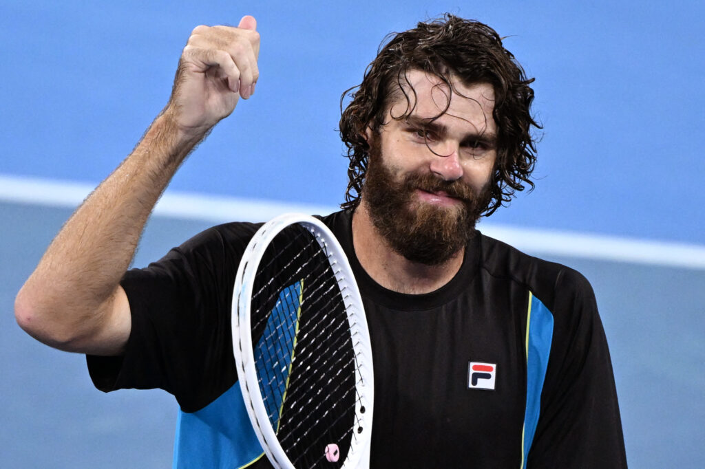 Reilly Opelka after defeating Novak Djokovic at the Brisbane International in 2025