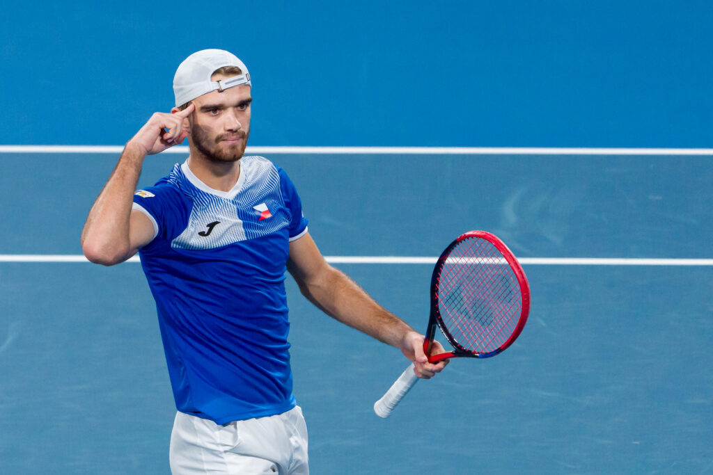 Tomas Machac of Czechia celebrates match point in the quarter-final match against Flavio Cobolli of Italy during day eight of the 2025 United Cup