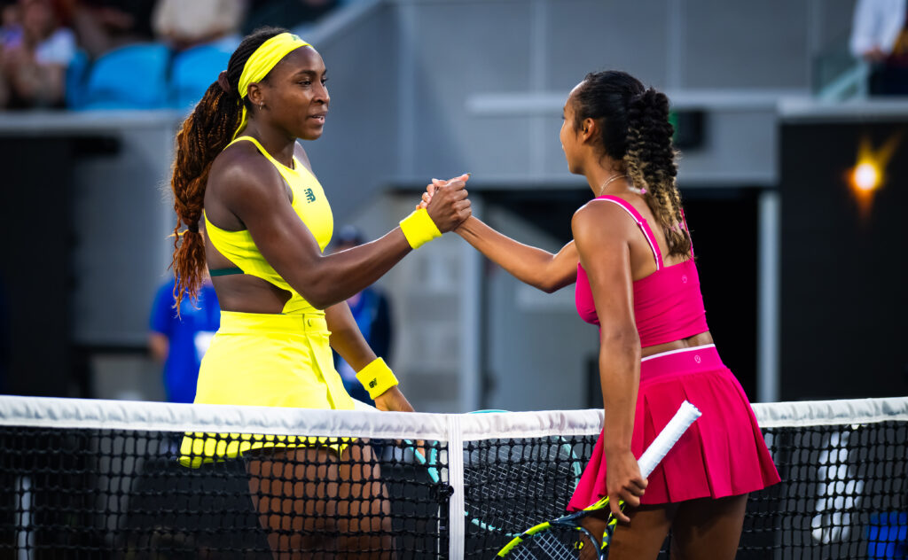 Coco Gauff of the United States and Leylah Fernandez of Canada shake hands at the net after the third round on Day 6 of the 2025 Australian Open at Melbourne Park on January 17, 2025 in Melbourne, Australia