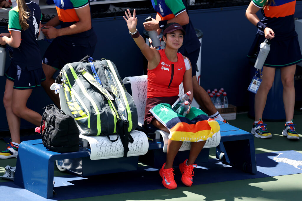 Alexandra Eala of the Philippines waves to the crowd after a loss against Cristina Bucsa of Spain during their Women's Singles Second Round match on Day Four of the 2025 US Open at USTA Billie Jean King National Tennis Center on August 27, 2025 in the Flushing neighborhood of the Queens borough of New York City.