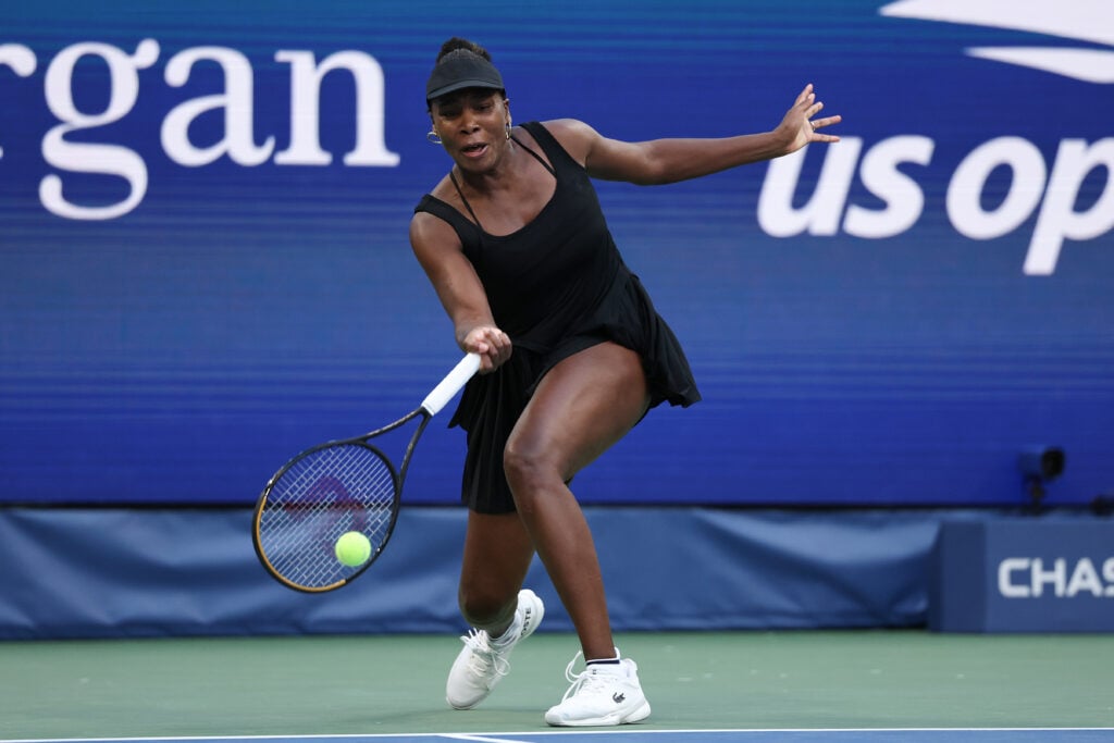 Venus Williams hits a forehand