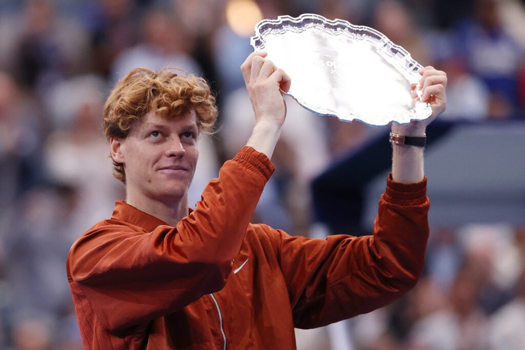 Jannik Sinner with his runner-up trophy at the 2025 US Open