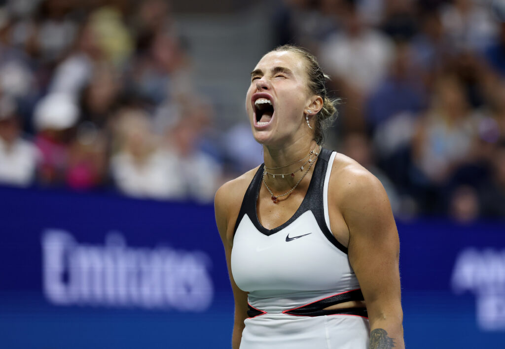 Aryna Sabalenka letting out a roar in the final of the US Open 2025