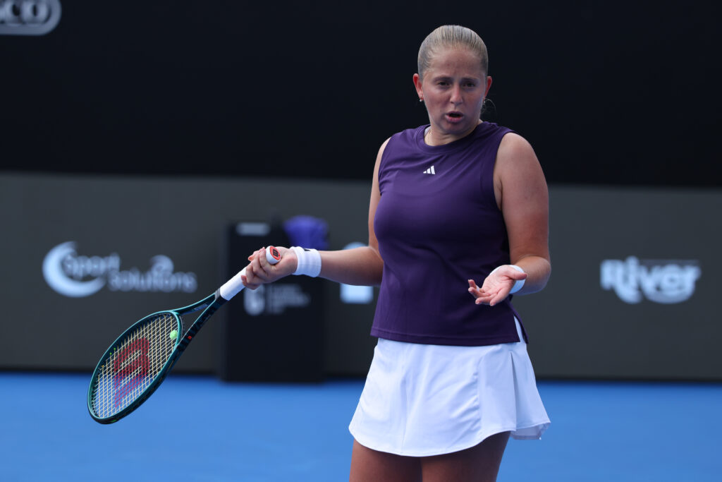 Jelena Ostapenko shrugs her shoulders