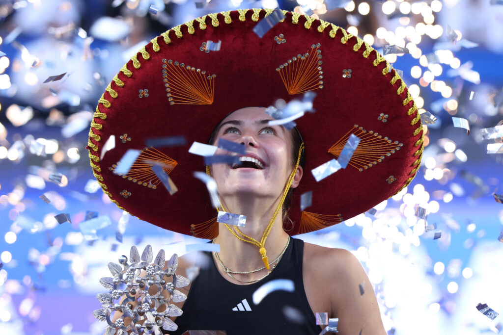 Iva Jovic of the United States celebrates with her trophy during the Singles Final of the WTA 500 Guadalajara Open Akron at Mouratoglou Tennis Center on September 14, 2025 in Guadalajara, Mexico.