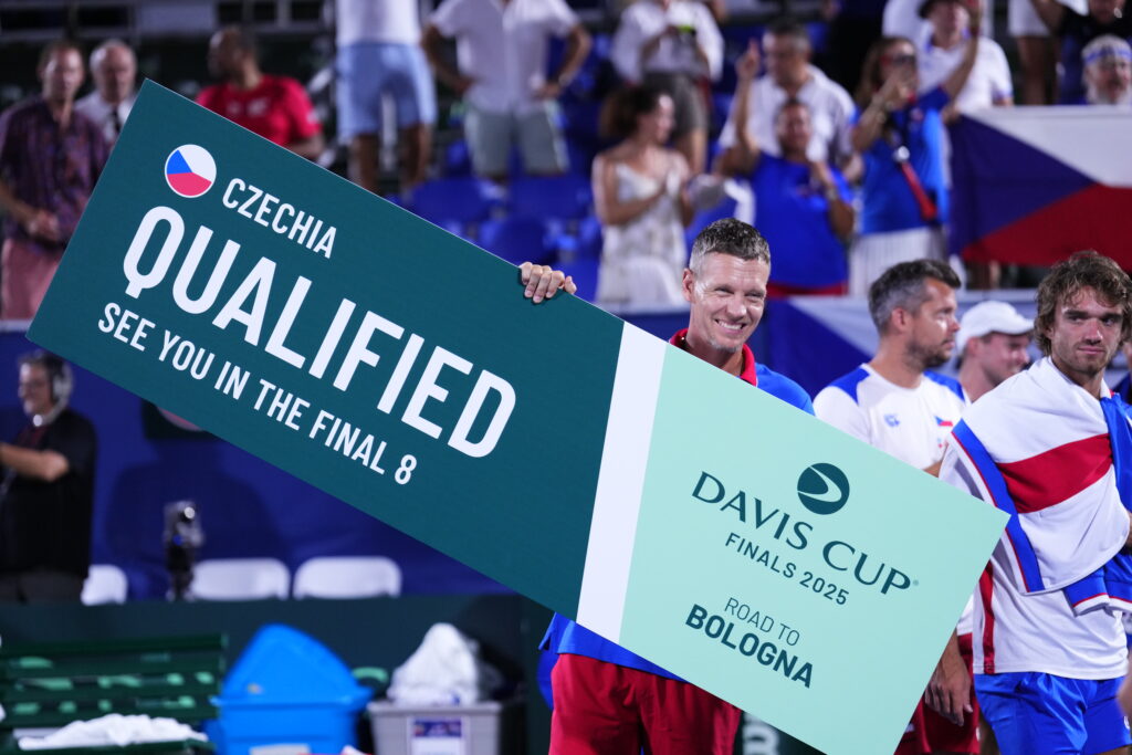 Tomas Berdych celebrating the Czech Republic's win over the USA at the 2025 Davis Cup