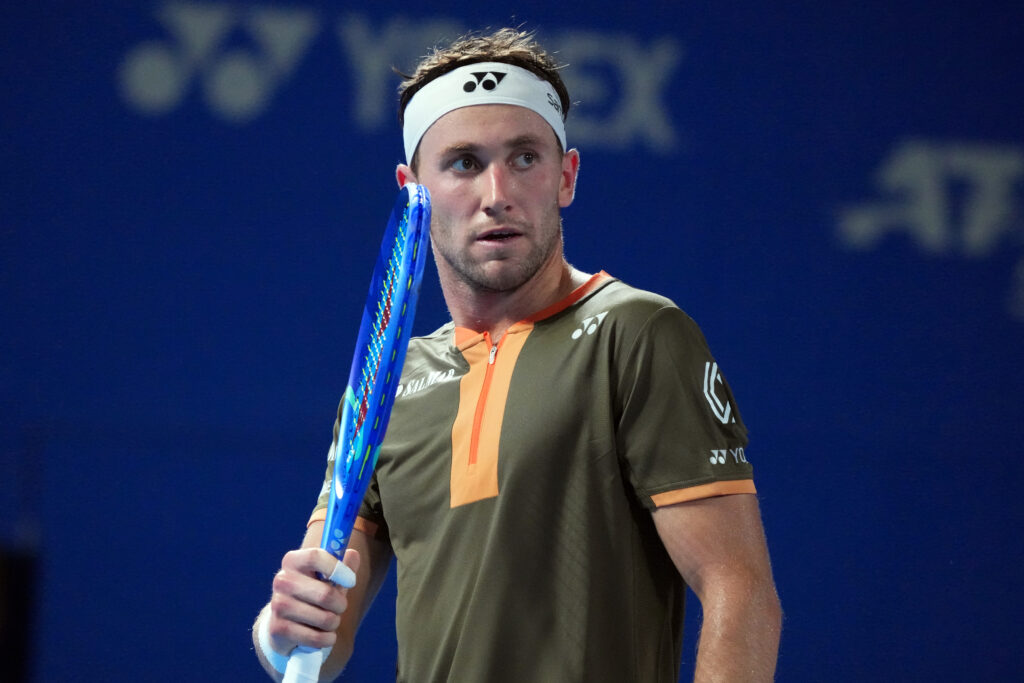 Casper Ruud of Norway celebrates against Shintaro Mochizuki of Japan during the Singles Round of 32 on day two of Kinoshita Group Japan Open at Ariake Colosseum on September 25, 2025 in Tokyo, Japan.