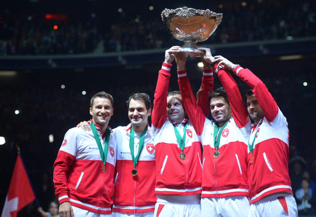 Switzerland's Winner Trophy the David Cup 3-1 the Final of the Davis Cup 2014, in the Stadium Pierre Mauroy, Villeneuve d'Ascq, France, on November 23, 2014.