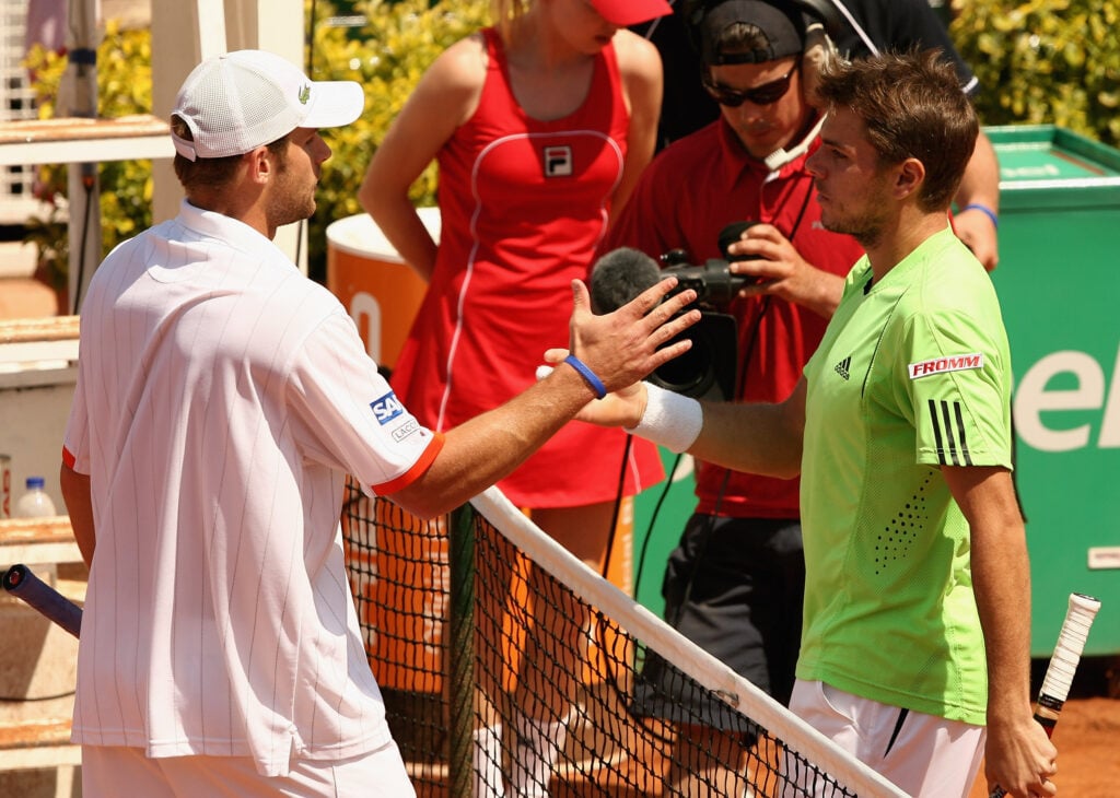 Andy Roddick of the USA is forced to retire at the end of the third game in the first set against Stanislas Wawrinka of Switzerland during their semi-final match at the ATP Masters Series at the Foro Italico, on May 10, 2008 in Rome, Italy.
