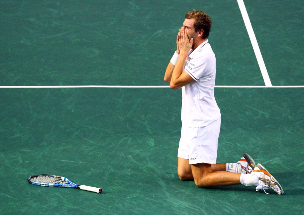 Julien Benneteau after beating Roger Federer at the ATP Masters Series Paris