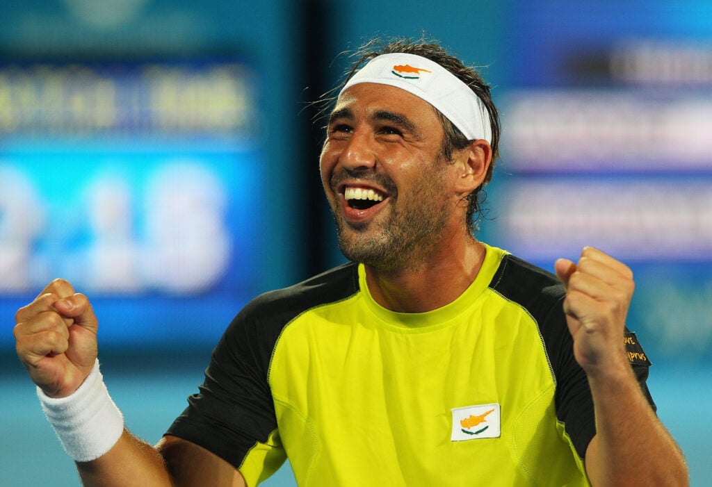 Marcos Baghdatis celebarting his Medibank International win in 2010