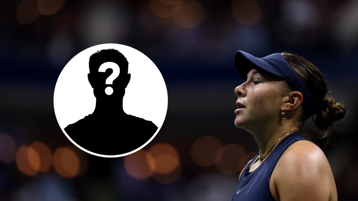 Main: Amanda Anisimova sighing. Inset left: Mystery overlay.