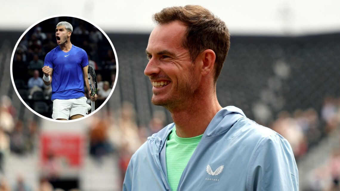 Andy Murray at Queen's Club in 2025 with an inset of Carlos Alcaraz