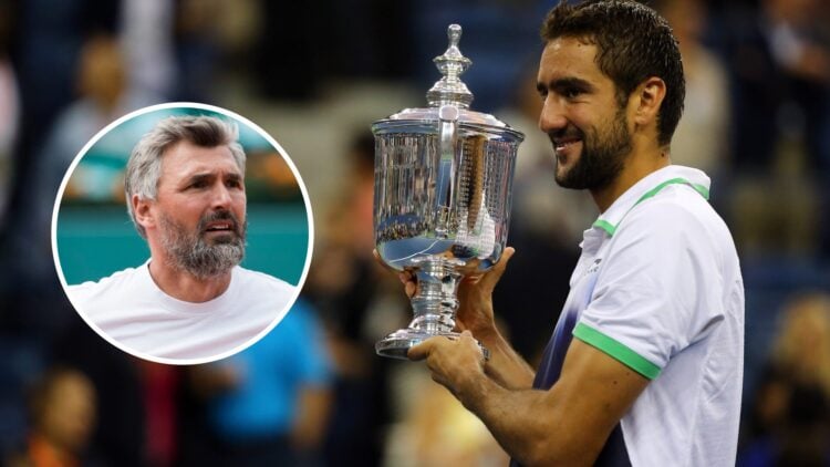 Main: Marin Cilic poses with the US Open trophy. Inset left: Goran Ivanisevic looks on.
