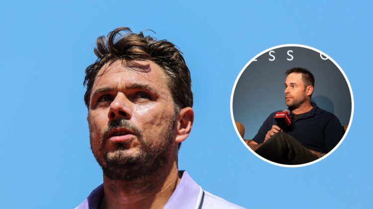 Main: Stan Wawrinka looks on. Inset right: Andy Roddick looks on.