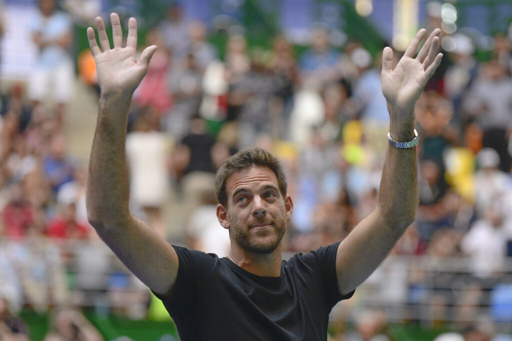 Juan Martin del Potro of Argentina greets the fans during an exhibition game between Alexander Zverev and Roger Federer at Parque Roca on November 20, 2019 in Buenos Aires, Argentina.