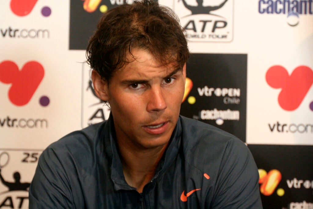 Rafael Nadal speaks during a press conference after a double tennis match between Rafael Nadal and Juan Mónaco against Frantisek Cermak and Lukas Dlouhya of Czechoslovak as part of the day 1 of the ATP Viña del Mar VTR Open 2013 on February 05, 2013 in Viña del Mar, Chile.