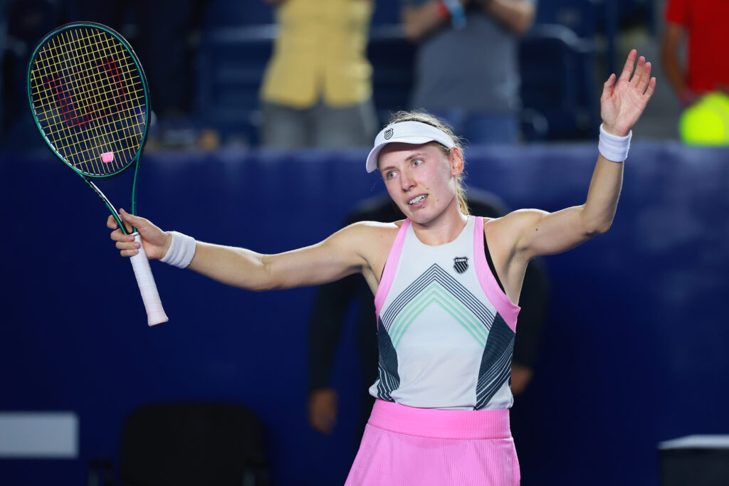 Ekaterina Alexandrova celebrates her victory against Linda Noskova of Czech Republic during the Singles quarter-final match on day 4 of the WTA 500 Open GNP Seguros Monterrey 2025 at Club Sonoma on August 21, 2025 in Monterrey, Mexico.