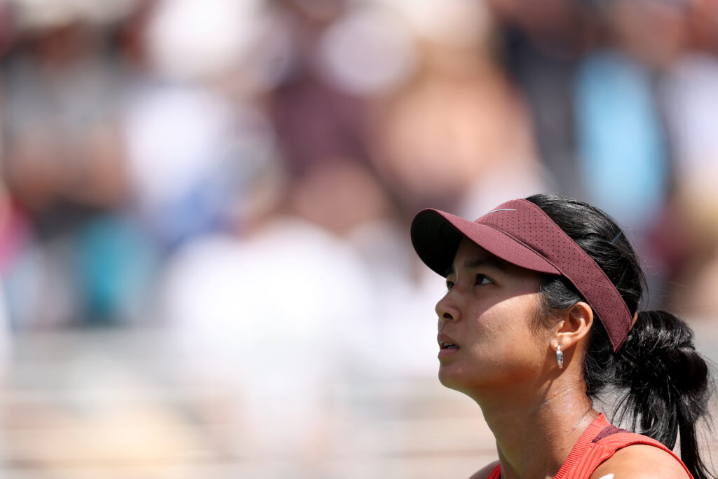 Alexandra Eala of the Philippines reacts in the second set against Cristina Bucsa of Spain during their Women's Singles Second Round match on Day Four of the 2025 US Open at USTA Billie Jean King National Tennis Center on August 27, 2025 in the Flushing neighborhood of the Queens borough of New York City.