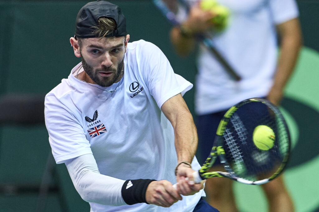 Jacob Fearnley of Great Britain during training session prior to the 2025 Davis Cup World Group I tie between Poland and Great Britain at Polsat Plus Arena on September 11, 2025 in Gdynia, Poland.