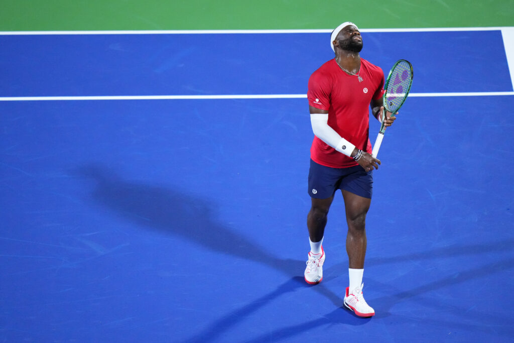 Frances Tiafoe of Team USA reacts during the 2025 Davis Cup Qualifier second round match between USA and Czechia at Delray Beach Tennis Center on September 12, 2025 in Delray Beach, Florida.