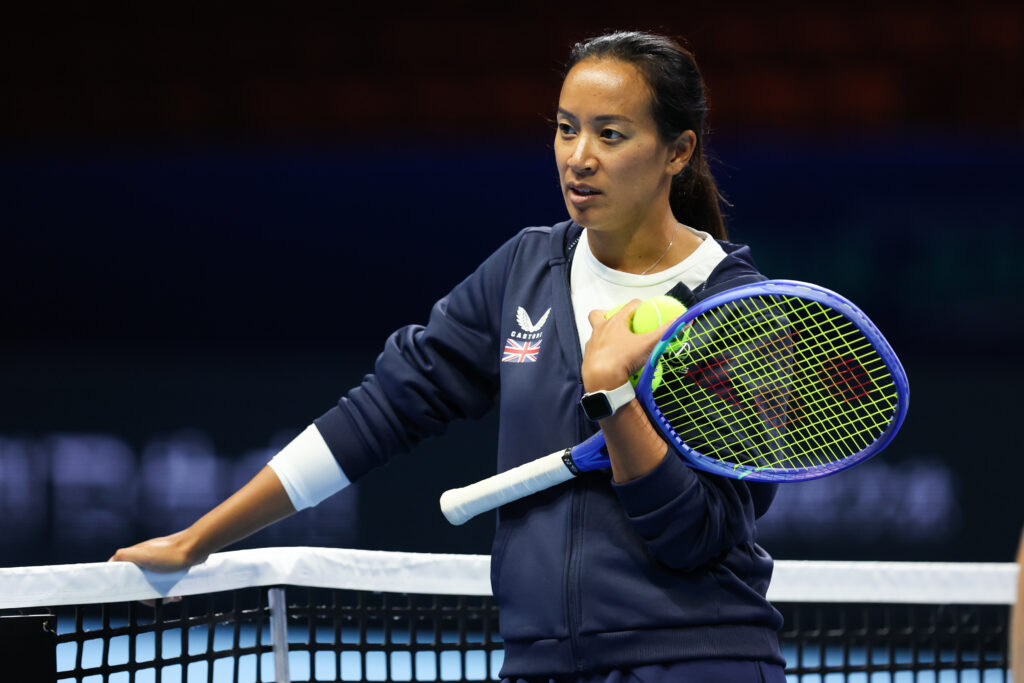 Anne Keothavong captain of Great Britain reacts during training session prior to the Billie Jean King Cup by Gainbridge Finals 2025 at Shenzhen Bay Sports Centre Arena on September 14, 2025 in Shenzhen, China.