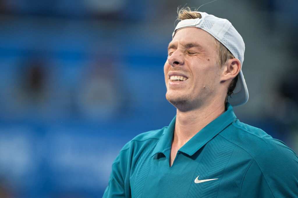 Canada's Denis Shapovalov reacts after a point against Germany's Daniel Altmaier during their men's singles round-of-32 match at the ATP Japan Open tennis tournament in Tokyo on September 24, 2025.