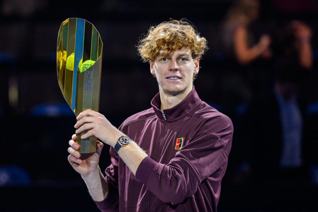 Jannik Sinner of Italy poses with his trophy after winning the Singles Final match against Alexander Zverev of Germany (not pictured) during day nine of the Erste Bank Open 2025 at Wiener Stadthalle on October 26, 2025 in Vienna, Austria.