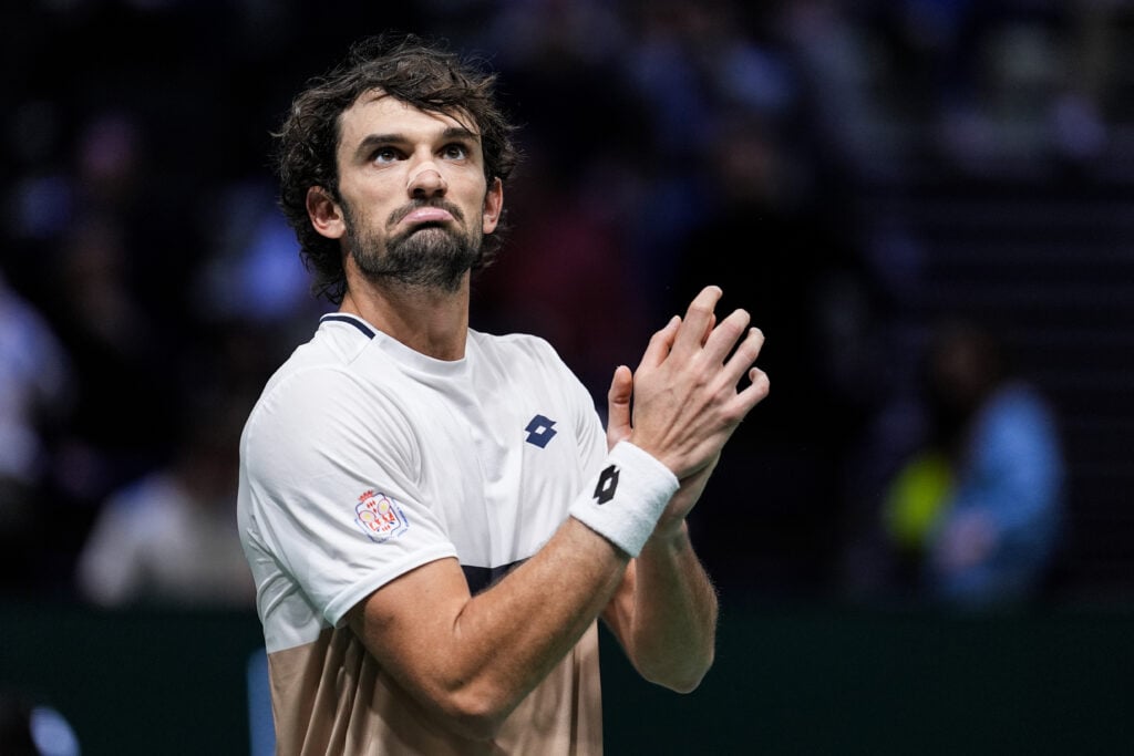 Valentin Vacherot of Monaco celebrates the victory in the Men's Singles First Round match against Jiri Lehecka of Czechia during day two of the Rolex Paris Masters 2025 on October 28, 2025 in Nanterre, France.