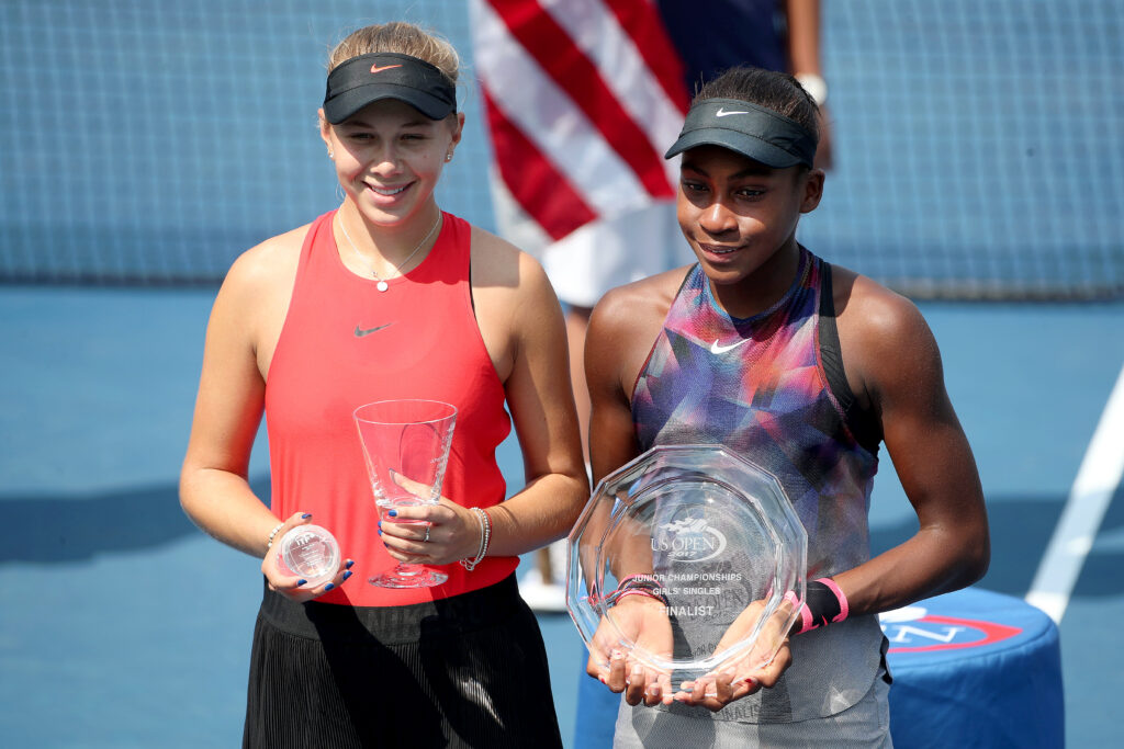 2017 U.S. Open Tennis Tournament - DAY FOURTEEN. Winner Amanda Anisimova, (left), of the United States and Cori Gauff of the United States with their trophies after the Junior Girls' Singles Final at the US Open Tennis Tournament at the USTA Billie Jean King National Tennis Center on September 10, 2017 in Flushing, Queens, New York City.