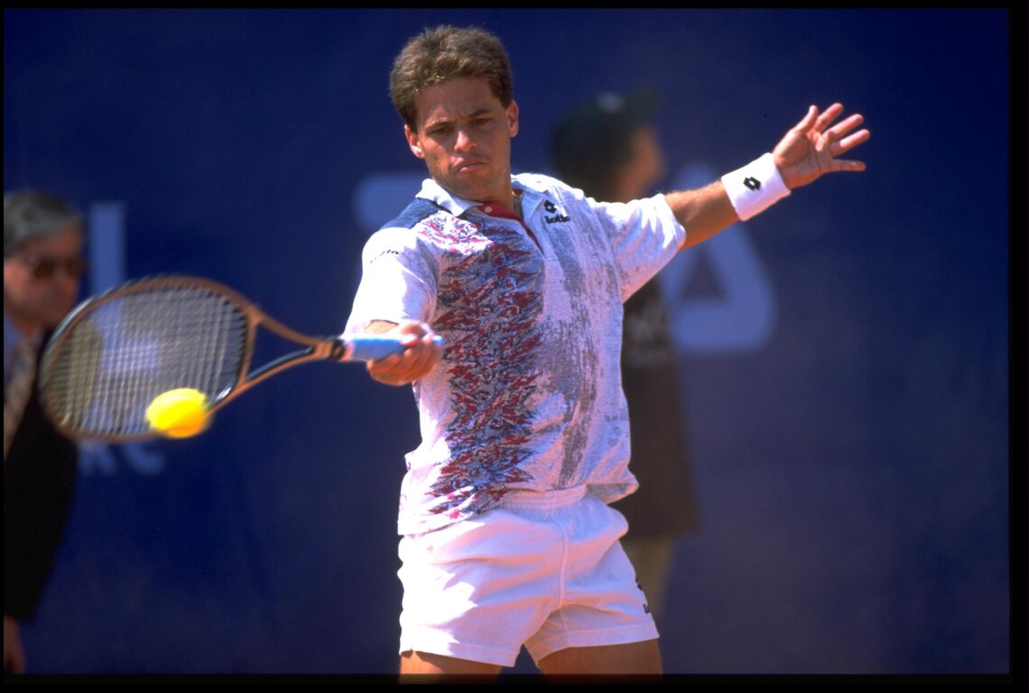 APR 1994:  JAIME YZAGA OF PERU PLAYS A FOREHAND SHOT DURING A MATCH AT THE 1994 MONTE CARLO OPEN.