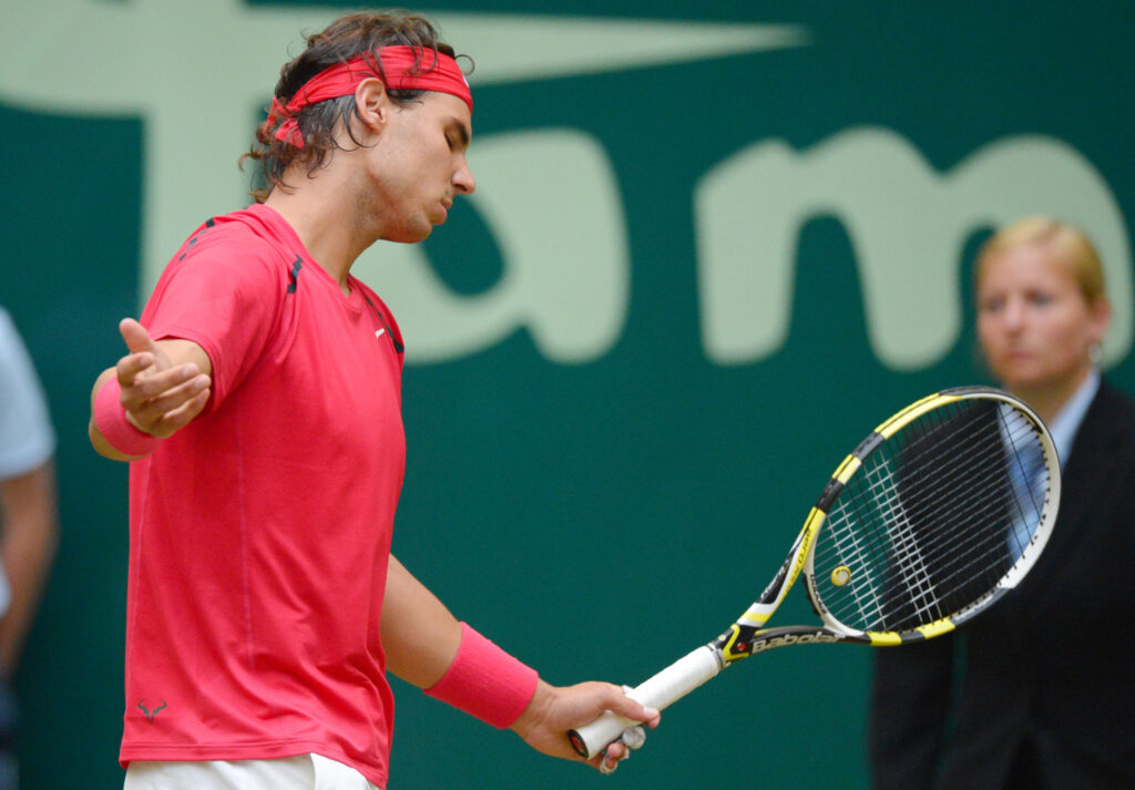 Rafael Nadal looks disgruntled