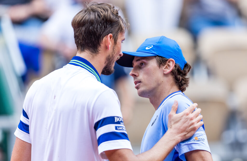 Daniil Medvedev and Alex De Minaur are competing during Roland Garros 2024 in Paris, France, on June 03, 2024.