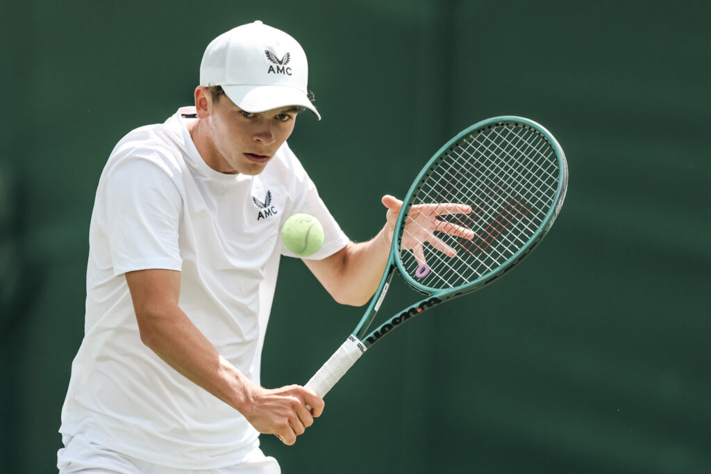 Charlie Robertson of Great Britain during his match against Maxim Mrva of Czechia during the Lexus British Open Roehampton at Wimbledon Qualifying and Community Sports Centre on July 04, 2024 in London, England.