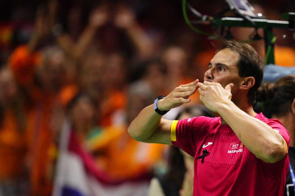 Rafa Nadal's farewell to professional tennis after being knocked out of the Quarter-Final of the Davis Cup Final at Palacio de Deportes Jose Maria Martin Carpena on November 19, 2024 in Malaga, Spain.