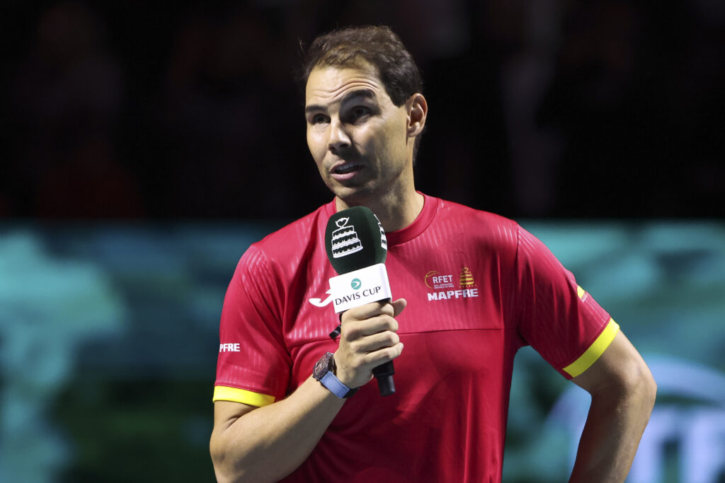 Rafael Nadal of Spain during his farewell ceremony after losing the Davis Cup Finals quarterfinal tie between Netherlands and Spain.