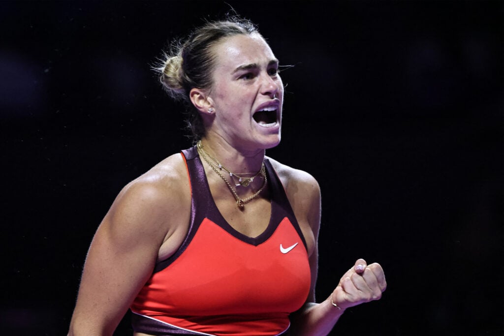 Aryna Sabalenka celebrates