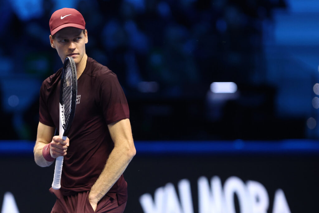 Jannik Sinner of Italy celebrates during the singles match between Jannik Sinner vs Alexander Zverev during day four of the Nitto ATP Finals 2025 at Inalpi Arena on November 12, 2025 in Turin, Italy.