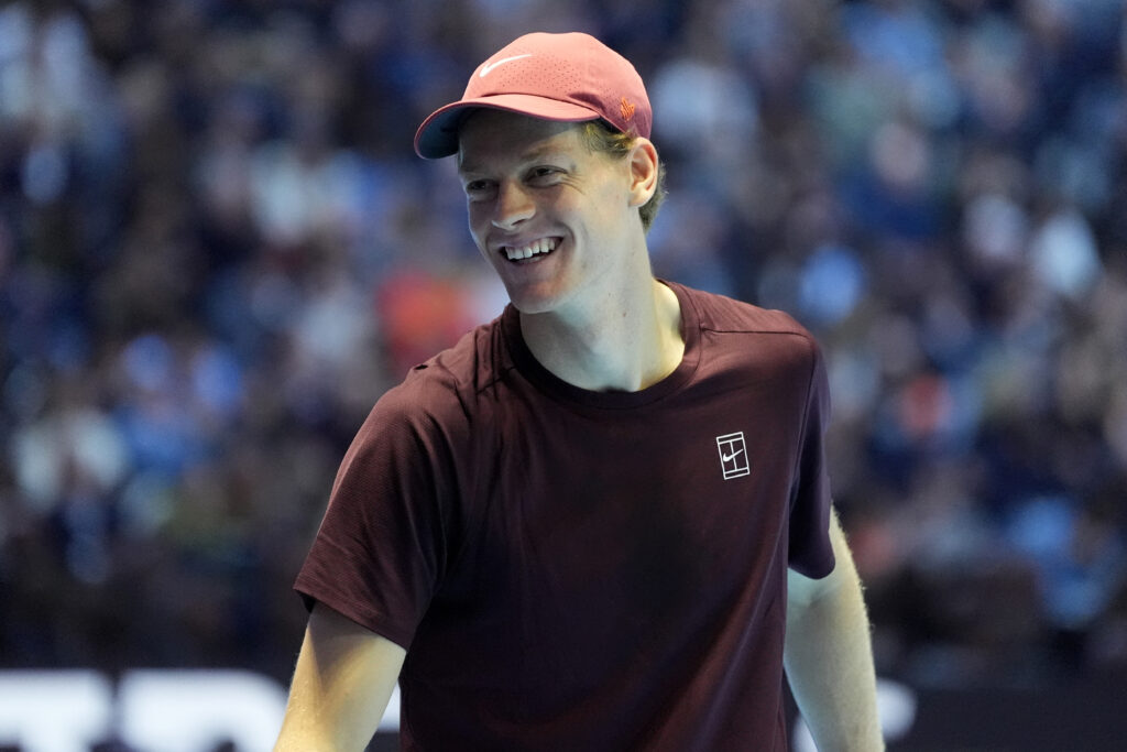 Jannik Sinner of Italy looks during day eight of the Nitto ATP Finals 2025 at Inalpi Arena on November 16, 2025 in Turin, Italy.