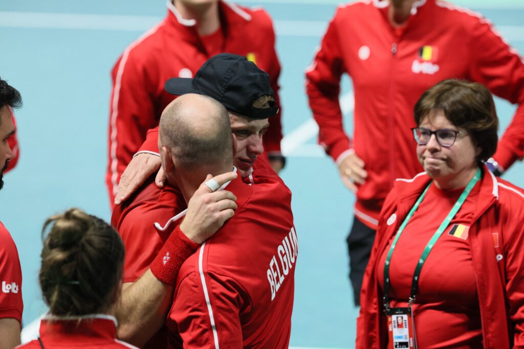 Belgian Zizou Bergs looks dejected after losing a tennis match against Italian Cobolli, the second in the Davis Cup semifinals between Belgium and Italy, in Bologna, Italy.