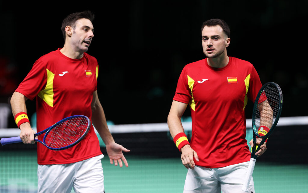Marcel Granollers of Spain during his doubles match with partner Pedro Martinez against Tim Puetz and Kevin Krawietz of Germany during the Davis Cup Semi-Final match between Spain and Germany at BolognaFiere Exhibition Centre